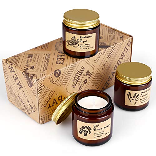 Albrillo Candele Profumate Set da Regalo, Cera di soia naturale, Perfetti per Yoga, Festa della Mamma, San Valentino, Anniversario, Natale-3 Pezzi