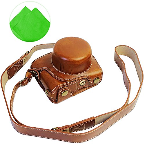 First2savvv XJD-J5-HH09 brun Qualit   sup  rieure PU cuir   tui housse appareil photo num  rique pour Nikon 1 J5 with 10-30mm LENS   Cleaning cloth