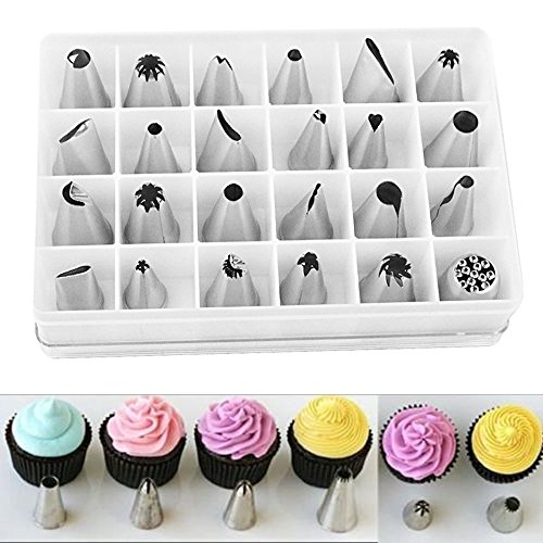 fenrad 24pcs Edelstahl Spritztüllen Tüllen Sterntüllen Sugarcraft Puderzucker Rohrverlegung Düse Duesen Garniertuellen Tortenspritze Kuchen Suessigkeit Dekoration Tools Set - 2