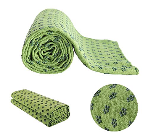 MaxYoga Toalla para Hacer Yoga - Yoga Towel - Antideslizante con Puntos de Gomas de Agarre. 61 cm x 183 cm. (Verde)