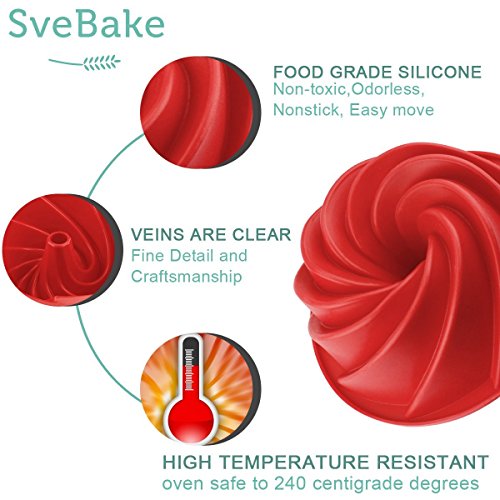 SveBake Silikon Gugelhupf Kuchenform Silikon Gugelhupfform Backform Ø 25 cm, Rot