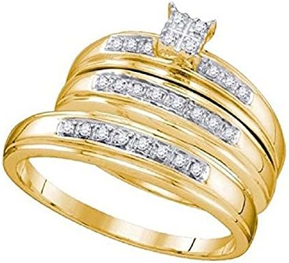 Silvernshine Jewels 1/5 Ct Sim.Diamond Princess Shape 14k Yellow Gold Fn Wedding Trio Ring For Him & Her