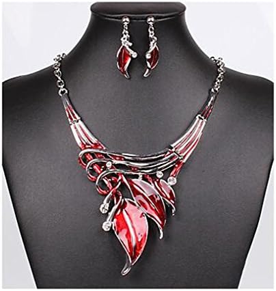 GYJUN Fashion classic modelling color leaves drip diamond necklace earrings set , red