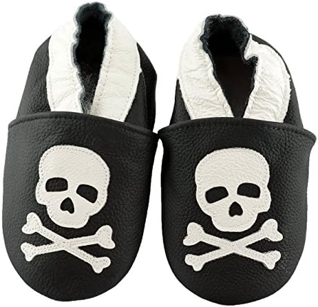 smileBaby Premium Toddler-Pre Walker Shoes Soft leather Black Skull 0-6 months