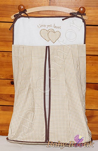 Nappy Stacker / Diaper Bag Match Baby Nursery COT or COT BED LOVE YOU HEART - EMBROIDERY BROWN