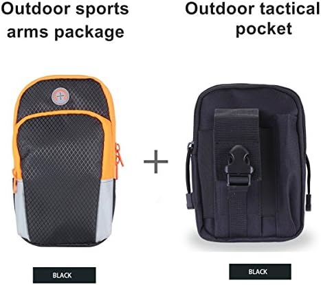 Chinatmax Sport Armband Bag+Tactical Pouches Waist Pack, Water Resistance Utility Gadget Pockets Cell Phone Holder Bag for Hiking, Camping, Running for Men, Women (Armband Pouches+Tactical Pouches)