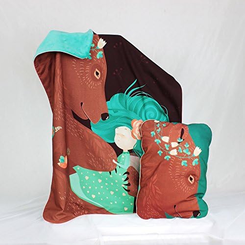 Girl Minky Baby Bedding Cot Crib Set, Nixie and Bear, Baby Blanket and Flat Pillow, Brown, Teal