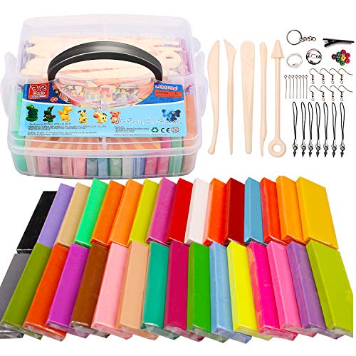 QMAY Arcilla polímero, 32 Colores Modelado de Arcilla Horno de Bricolaje Horneado de Arcilla de polímero Kit de Herramientas de Modelado, Accesorios en Caja de Almacenamiento (1.86 LB) ...