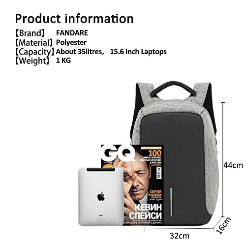 FANDARE Anti-Diebstahl Rucksäcke Laptop Geschäft Stoßfest Notebook 15.6 Zoll Schultasche Reisetaschen Wanderrucksäcke Wasserdicht Polyester - 6