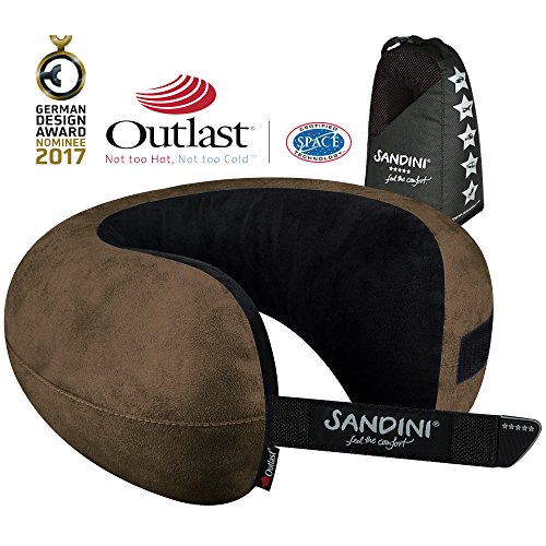 SANDINI TravelFix® – Premium Reisekissen/ Nackenkissen mit ergonomischer Stützfunktion – GROSSE AUSWAHL – Exklusiv mit Outlast® Temperaturausgleich erhältlich – GRATIS Tasche mit Befestigungs-Clip für platzsparenden Transport – Designed in Germany/ Made in EU/ German Design Award Nominée 2017 - 2