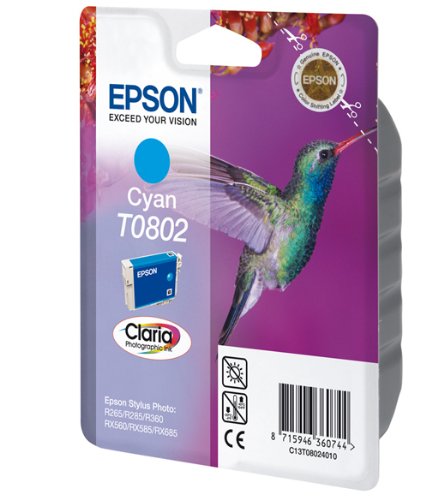Epson T0802 Cartouche jet d'encre d'origine C13T080240 Cyan