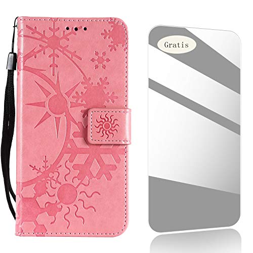 Preisvergleich Produktbild Galaxy S8 Hülle,THRION Sonnenschein Schneeflocke Handyhülle Schutzhülle[Kartenfächer][ kostenlos Schutzfilm aus gehärtetem Glas] für Samsung Galaxy S8 – Rose