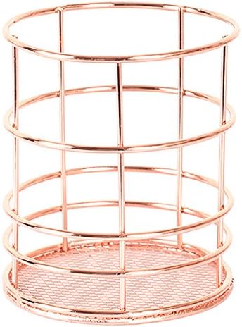 BLJRGS Hollow Iron Table Top Round Pen Holder Storage Basket Kitchen Chopsticks/Fork Organizer Basket- Rose Gold