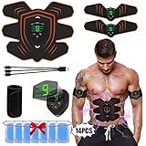 【Neueste Fettverbrennung & Muskelaufbau】 - Unterschiedlich zum üblichen Bauchmuskeltraining, es gibt nicht nur Bauchmuskeltraining sondern auch Taillengürtel (Ersatzgelpolster 14PCS + Taillentrainergürtel), es ist möglich den ganzen Körper zu trainieren.Sie können gleichzeitig Bauchmuskeln, Bein, Arm und Taille stimulieren.
