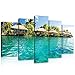 Produktbild DekoShop Bilder Malediven - Häuser und Ozean Leinwandbilder Wandbild Kunstdrucke Vlies Leinwand AMDPS10228S17 S17 (100x60 (1x60x20, 2x50x20, 2x40x20)) Picture Canvas Print Tropen Exotisch Malediven Urlaub Strand See Meer 5 Teile