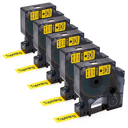 Toprinting 5 x Cinta de etiquetas Compatible Dymo D1 45018 S0720580 laminada estand  r Roll 12mm x 7m Negro sobre Amarillo para LabelManager LabelPoint LabelWriter