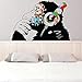 Banksy Vinyl Wall Decal Monkey With Headphones / Chimp Listening to the Music in Earphones / Street Graffiti Art Sticker + Free Decal Gift! (160x111 cm)