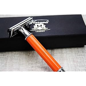 Men's Shaving De Safety Razor in Orange Color. Perfect for Deep Clean Shave. Comes in a Designer Box. - Image 3