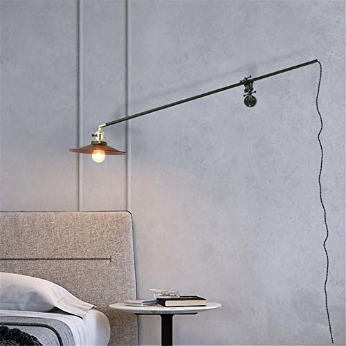 Atmko®Retro Wall Light Vintage Industrial Loft Style Adjustable Swing Arm Long Pole Wrought Iron Wall Lamp Sconce Reading Bedside Lamp With Practical Plug And Cable For Bedroom Living Room Corridor Decorati