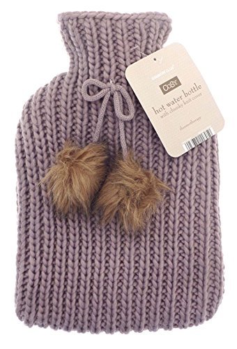 Bolsa de agua caliente con robusta funda de punto, 2l, suave funda de punto con pompones de alta calidad