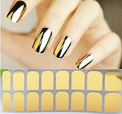 Pack of 5 Sheets Nail Art Polish Metallic Foil Sticker, Self-adhesive Decal Patch Decoration, Full Nails Wraps Tip, 16 Pieces/Sheet (Gold)