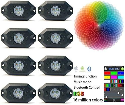 KAIL 9W 8 Pods Multicolor Neon LED Light Kit RGB LED Rock Lights with Bluetooth Controller Timing Function Music Mode