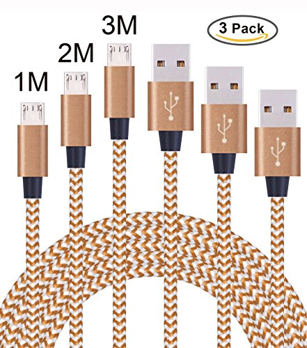 Flashstye 3Pack 1M 2M 3M Micro USB Cable Ultra Strong and Durable Nylon Braided Android Phone Charger Wire Quick Syncing and Charging USB Cord for Android Device, Samsung Galaxy, TCL, Sony, Nexus, Motorola, Sprint and More.(brown silver)