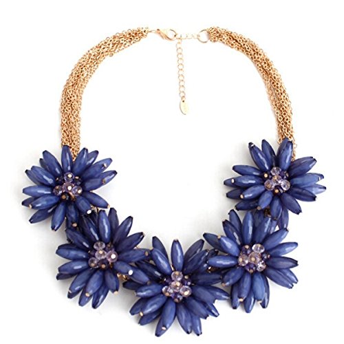 Foxnovo Women's Crystal Flowers Necklace Chain Choker Bib Necklace (Blue)