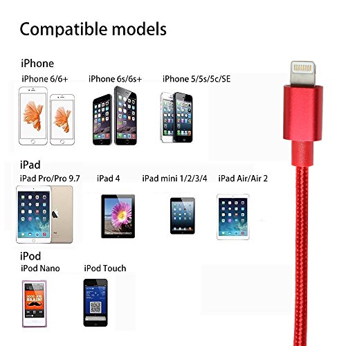 iPhone Lightning Kabel, Lively Life Lightning-auf-USB-A Ladekabel Datenkabel Nylon geflochten Rote für Apple iPhone 7 / 7 Plus / SE / 6S / 6S Plus / 6 / 6 Plus / 5S / 5C / 5 , iPad Air / Air 2, iPad mini / 2 / 3 / 4, iPad 4- [3Pack, 3FT 6FT 10FT] - 7