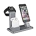 Produktbild YFW Aluminium 4 in 1 Airpods Zubehör Apple Watch Ständer iPhone Docking Station für Apple AirPods / Apple Watch Series 2/ 1 / iPhone 7 7 Plus 6s 6 Plus 5s iPad, Frei zwei Aufladen Kabel (Eisengrau)