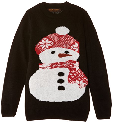 Run & Fly Unisex Baby 3D Snowman Jumper, Black, 3-4 Years