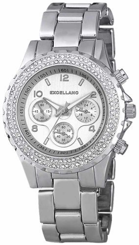 Attraktive Damenuhr  42mm mit Steinbesatz in Silber mit Faux Chronograph Applikation