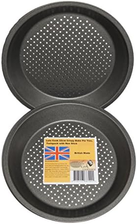 22cm Crispy Bake Pie Tins, Twin Pack, British Made with Teflon Select ®™ Non Stick by Lets Cook