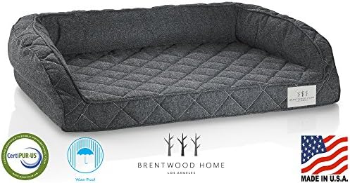 Brentwood Home Runyon Pet Bed with Bolster, Orthopedic Gel Memory Foam, Made in California, Raven, Large