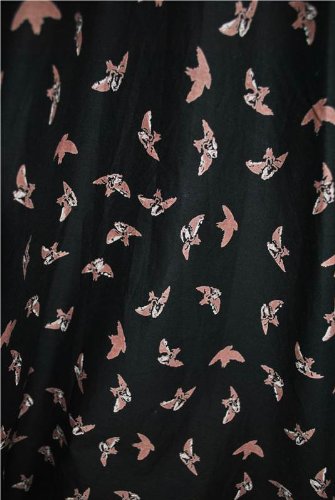 40'S 50'S Style Black Bird Print Full Circle Cotton Dress (14)