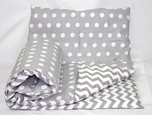 Baby's Comfort REVERSIBLE 2pcs baby bedding set DUVET/ QUILT COVER + PILLOWCASE (135x100cm for cotbeds, 2 - Grey spots / grey chevron)