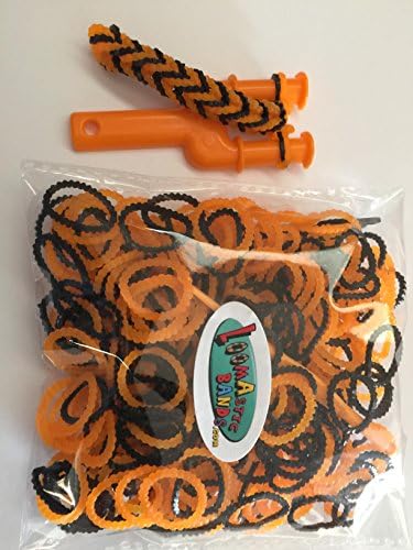 HALLOWEEN 300 loom band kit Orange Pearl beaded bands/black gear bands/12 clips/plastic hook