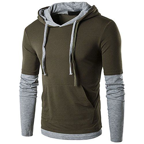 donhobo Men's Hoodies Pullover Hooded Sweatshirt Slim Fit Long Sleeve  Tops(Army green,M)