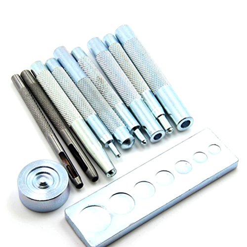 WINOMO 11pcs DIY Lederhandwerk Handwerk Werkzeug Die Punch Snap Kit Rivet Setter mit Basis für Punsch Loch