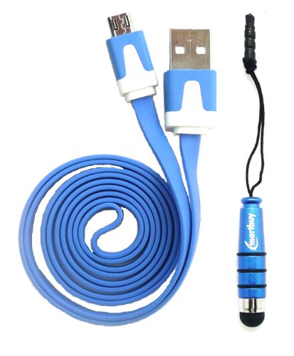 Emartbuy® Odys Kiddy 8 Zoll Tablet PC Duo Pack - Blau Mini Eingabestift + Blau Flaches Micro USB Daten & Ladekabel