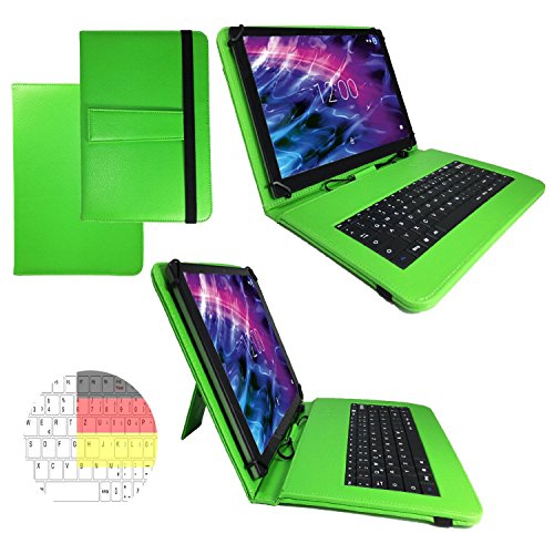 Lenovo Tab 2 A10-30 ZA0C 25,6 cm Qwertz Tastatur Tablet Tasche mit Standfunktion - Deutsche Tastenbelegung - 10 Zoll Grün Tastatur