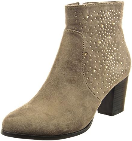 Sopily Women's Fashion Shoes Ankle Boots - Booty - Ankle-High - Rhinestone Heel Block High Heel 6.5 cm - Taupe CAT-3-PN1514 T 38