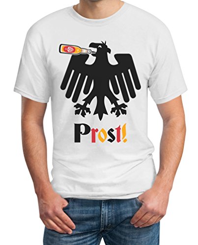 Deutschland EM Fanshirt – Prost Adler trinkt Bier Witzig T-Shirt X-Large Weiß