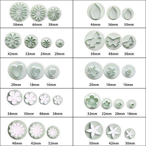 Swees Fondant Ausstecher DIY 33 tlg Ausstechform Stempel Modellierwerkzeug Glätter Fondant Marzipan Tortendeko & Klein Marzipan-Messer Kuchen Cutter Modellierwerkzeug - 2