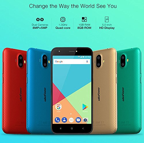 Ulefone S7 - 5,0 Zoll Android 7.0 3G Smartphone, Triple-Kamera (5MP + 8MP + 5MP), 1,3 GHz Quad Core 1 GB RAM 8 GB ROM Corning Gorilla Glass 3 - Schwarz