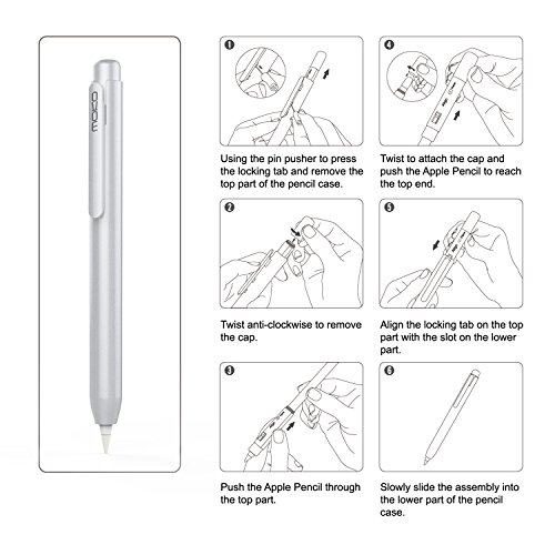 MoKo Schutzhülle für Apple Pencil – Multifunktion Retractable Ausziehbar Hülle Case für iPad Pro 9.7″ 12.9″ Apple Pencil mit eingebaute Clip, Teleskop – kopf Schutz, und Sicherheits-hut, Silber - 4