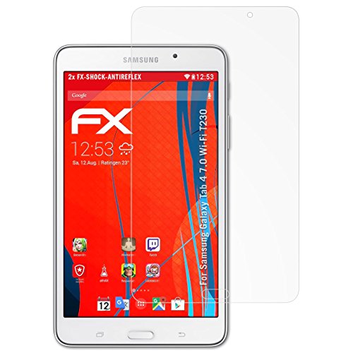 Samsung Galaxy Tab 4 7.0 (Wi-Fi T230) Panzerfolie - 2 x atFoliX FX-Shock-Antireflex blendfreie stoßabsorbierende Panzerschutzfolie