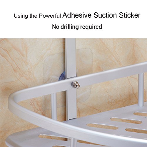 Swallowzy Badezimmer Eckregal, haltbares Aluminium Sticky Nein Bohrer Regal Dusche Lagerung Handtuch Wandhalterung Regal Dusche Caddy Regal Storage Rack Corner Shampoo Korb-Halter mit Haken, Style A 2 Tier - 4