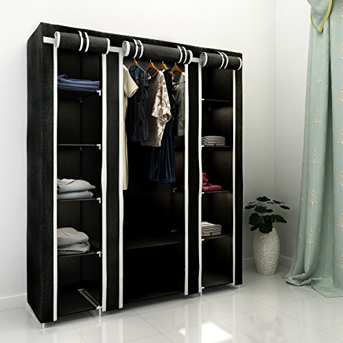 Homdox Kleiderschrank Garderobe Stoffschrank Faltschrank Campingschrank ,150x175x45 CM ,Schwarz - 2