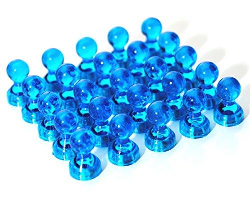 25 farbige transparente Magnet-Pins / Push-Pins für Whiteboards, Karten, Kühlschränke (25er Pack, Blau)
